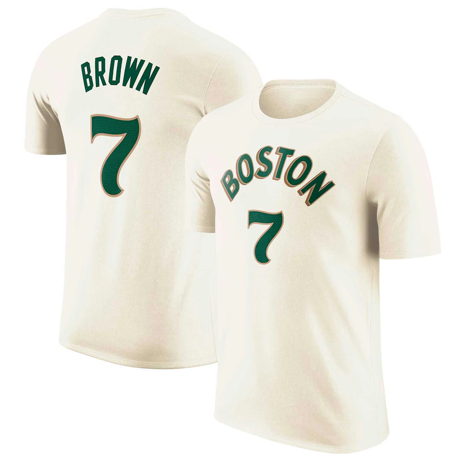 Men NBA Boston Celtics #7 Brown Cream T shirt